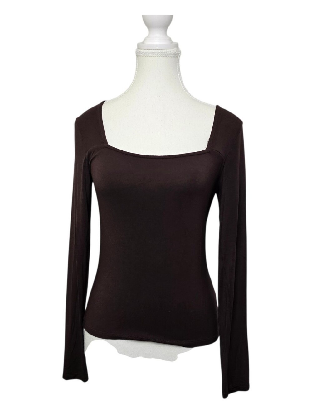 Kuwalla Women’s Chocolate Brown Square Neck Long Sleeve Cropped Blouse Size M